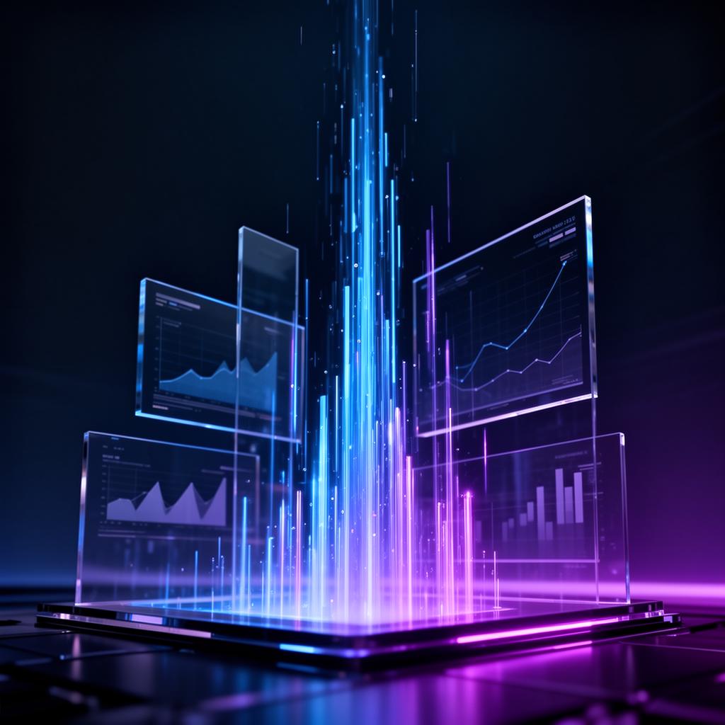 Digital growth visualization with glowing data streams